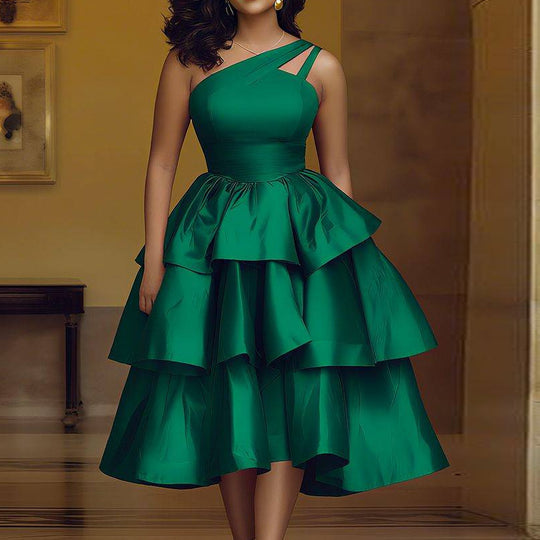 Damen festliches Wickelkleid mit voluminösem Rüschendesign EB