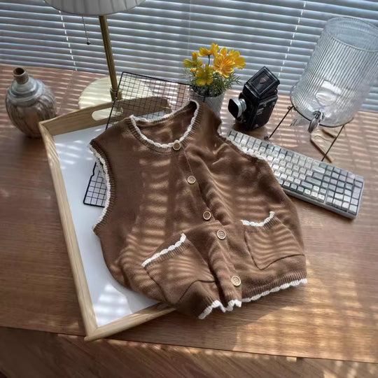 Damen Strickweste mit kontrastierenden Details und Taschen EB