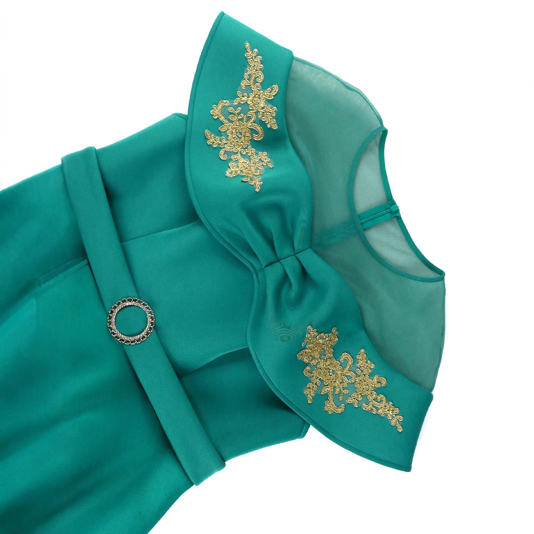 Damen elegantes Wickelkleid mit Schnitt- und Rüschenakzenten EB