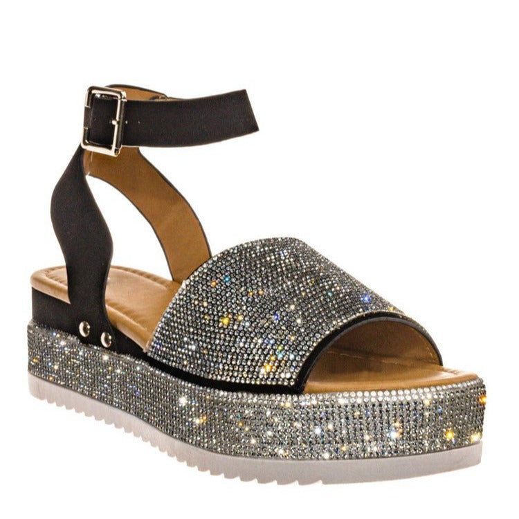 Damen glamouröse Plateau-Sandalen mit kristallverzierten Details EB