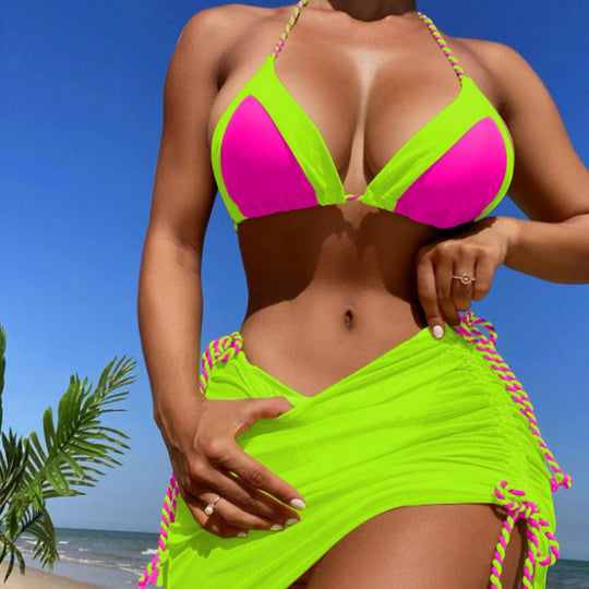 Damen Bikini-Set mit modernem Knoten-Design und figurbetontem Rock EB