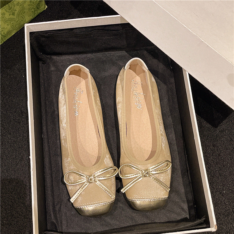 Damen nan Ballerina-Slipper mit quadratischer Zehenpartie, Schleifenapplikation und viskoelastischem Fußbett EB