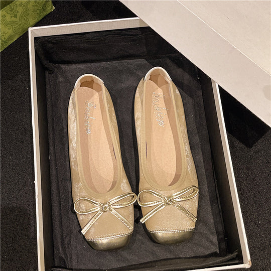 Damen nan Ballerina-Slipper mit quadratischer Zehenpartie, Schleifenapplikation und viskoelastischem Fußbett EB