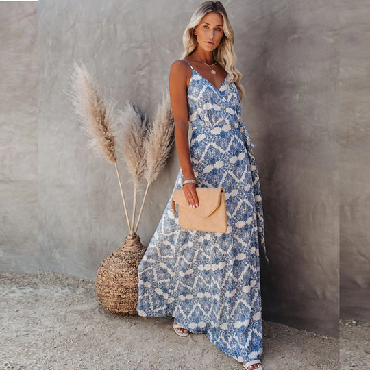 Damen elegantes Maxi-Kleid mit Chic-Wickel-design und seitlichem Schlitz EB