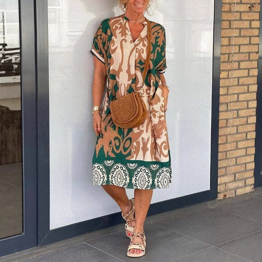 Damen Luftiges Freizeitkleid mit V-Ausschnitt und praktischen Taschen EB