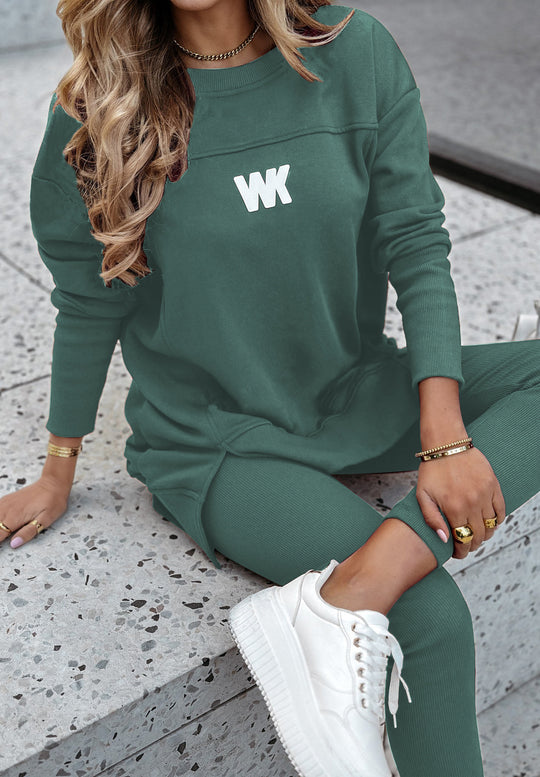 Damen nan Oversize-Longsweatshirt mit seitlichen Schlitzen und highwaist Ripp-Leggings Set EB