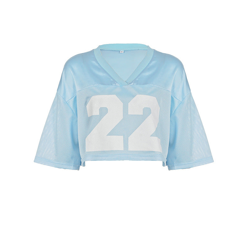 Damen Crop-Top im Sportlichen Design mit V-Ausschnitt und Netzdetails EB