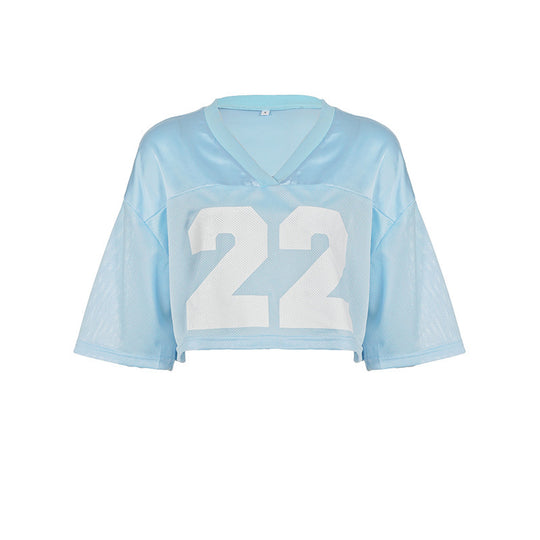 Damen Crop-Top im Sportlichen Design mit V-Ausschnitt und Netzdetails EB