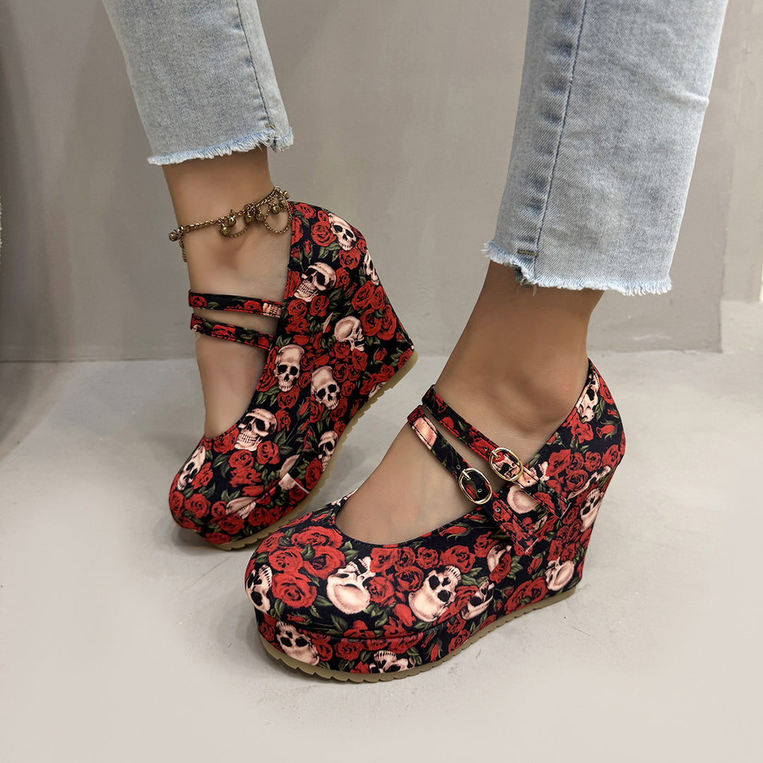 Damen Wedge-Sandaletten mit floralem Design und geschmackvollem Riemen EB