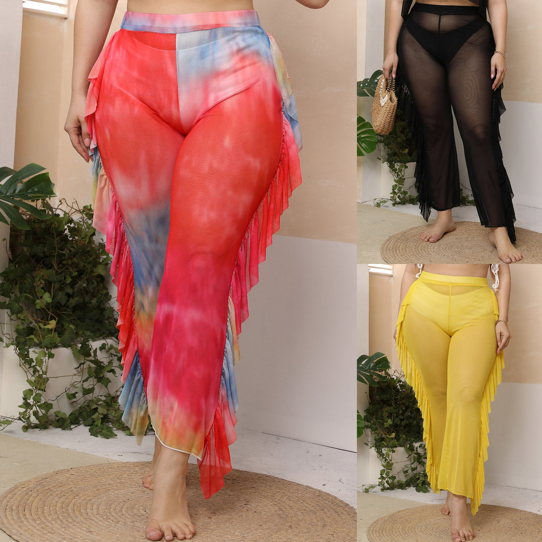 Damen elegante und luftige Strandhose mit Rüschendetails EB