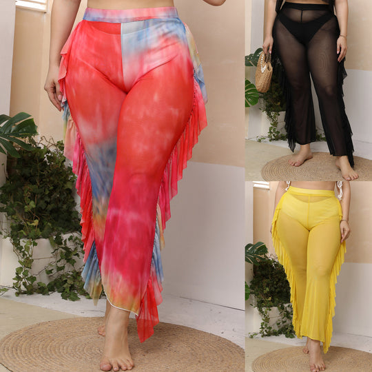 Damen elegante und luftige Strandhose mit Rüschendetails EB