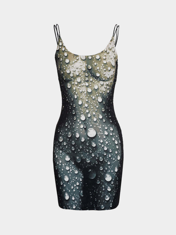 Damen Minikleid im modernen Wasserfall-Design mit verstellbaren Spagetti-Trägern EB