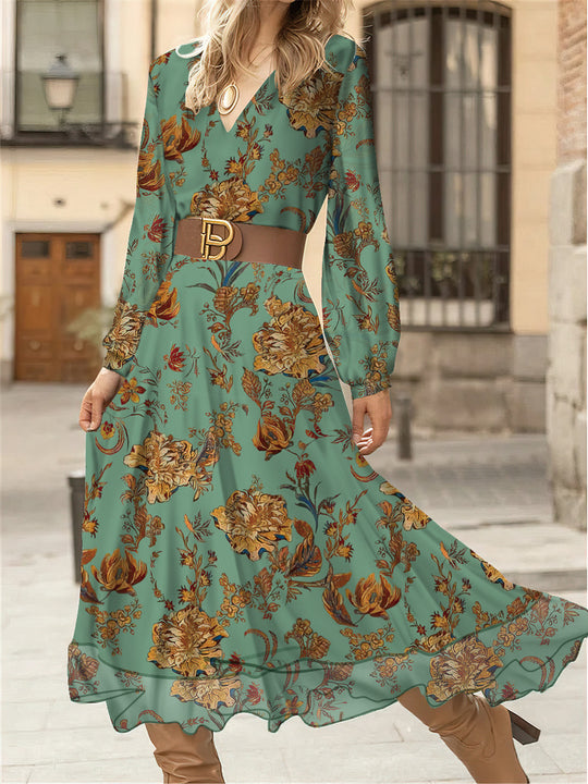Damen Maxikleid mit floralem Muster und voluminösen Ärmeln EB