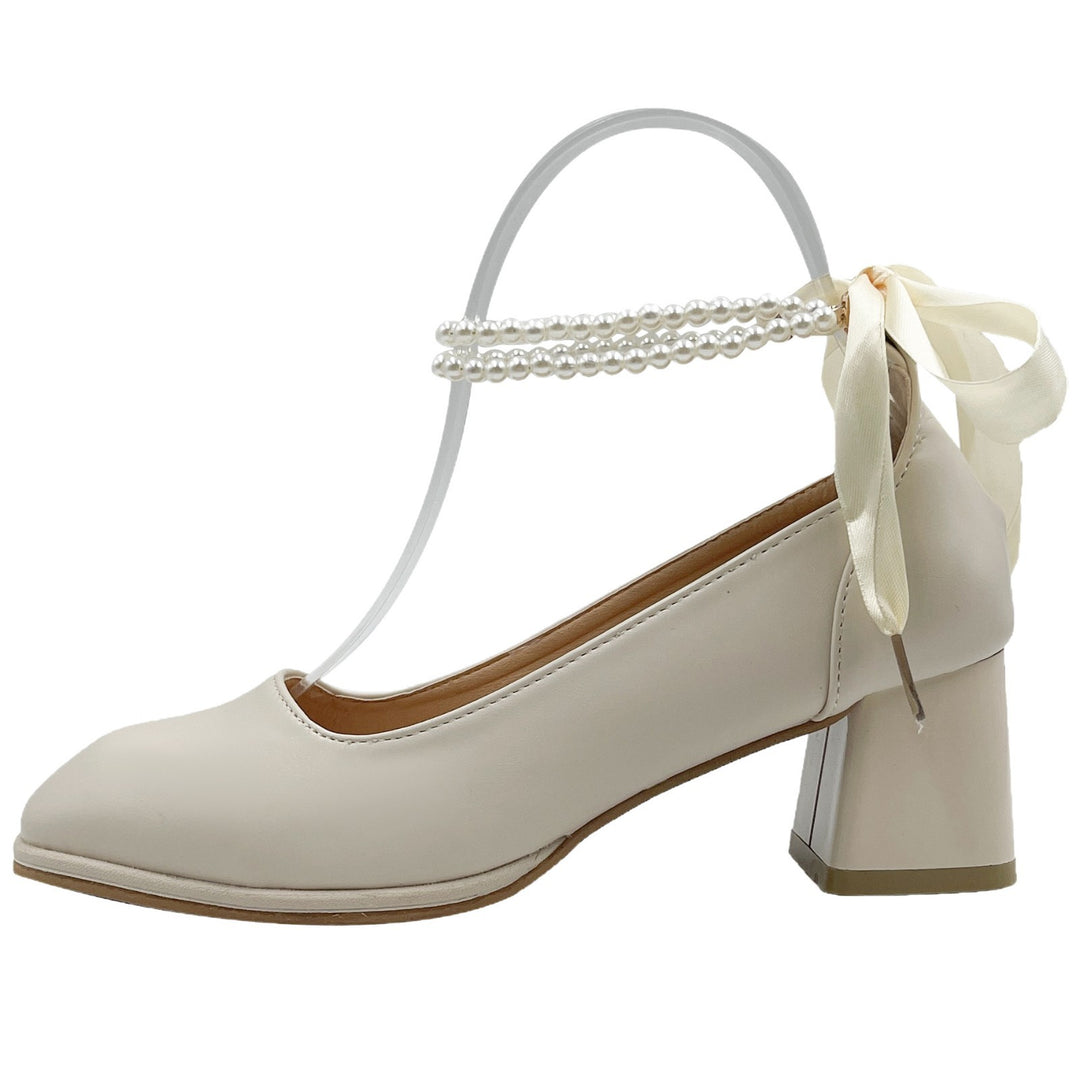 Damen elegante Absatzschuhe mit Perlenschmuck und Schleifen EB