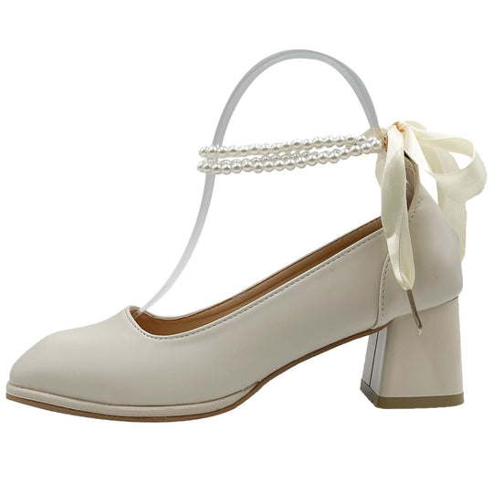 Damen elegante Absatzschuhe mit Perlenschmuck und Schleifen EB