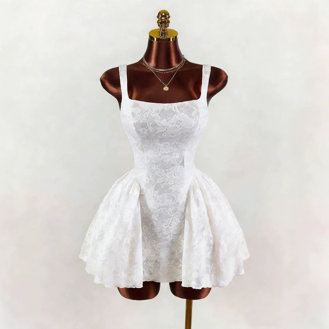 Damen nan tailliertes Spitzen-Cocktailkleid mit Korsett-Bustier und doppellagigem Schößchenrock EB