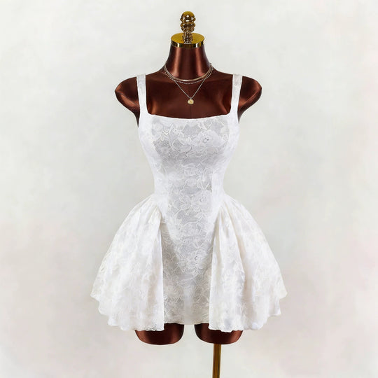 Damen nan tailliertes Spitzen-Cocktailkleid mit Korsett-Bustier und doppellagigem Schößchenrock EB