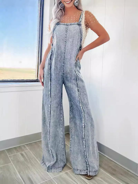 Damen Weit geschnittene Jeans-Latzhose EB