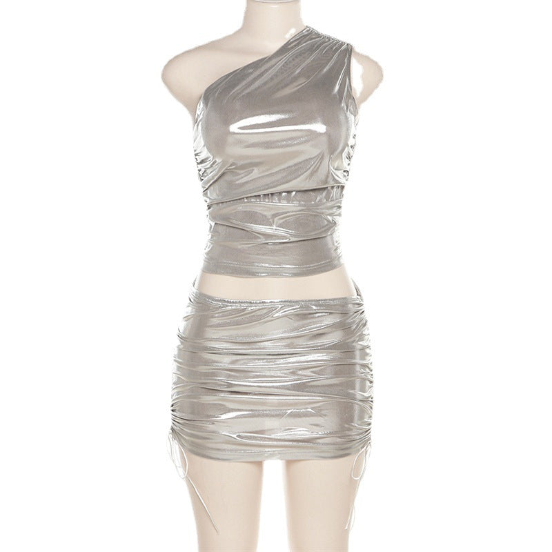 Damen metallisches Top und Minirock Set EB