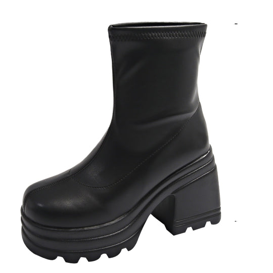 Damen Trendige High-Top Stiefeletten mit breitem Blockabsatz EB