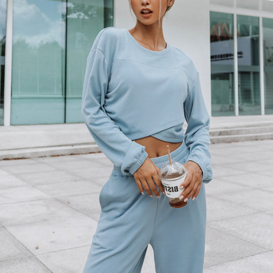 Damen nan weites Lounge-Hosen-Set mit hohem Komfortbund und kurzem Sweatshirt EB