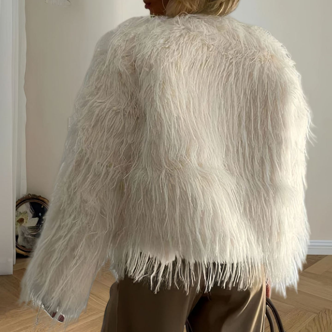 Damen Modische Kunstpelzjacke mit voluminösen Ärmeln EB
