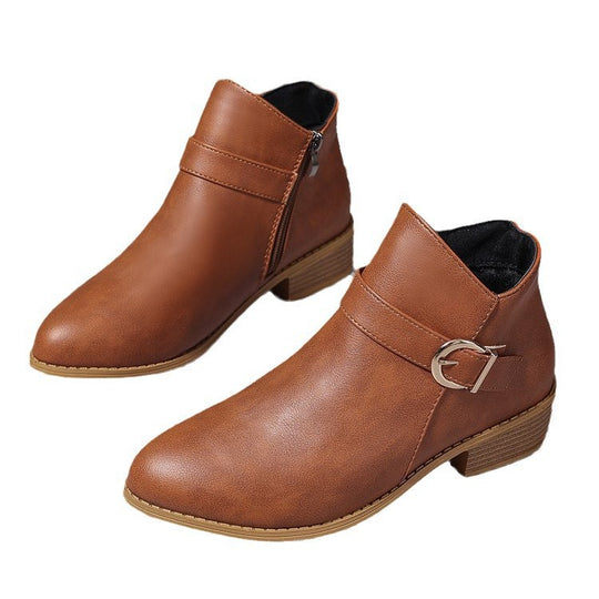 Damen modische Schnürstiefeletten mit dekorativem Riemen und robustem Reißverschluss EB