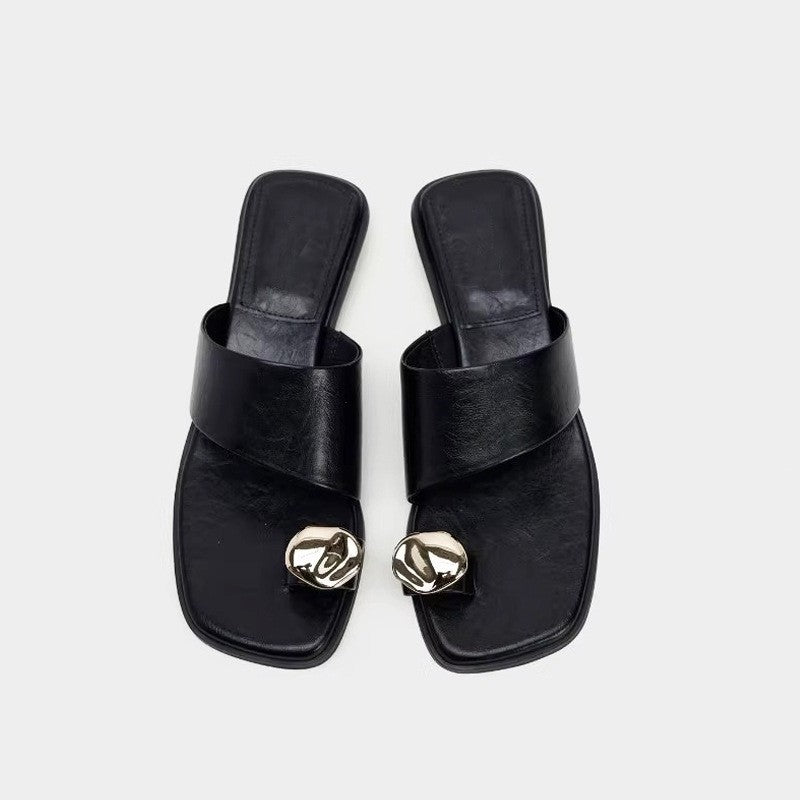 Damen modische Zehentrenner-Sandalen mit elegantem Dekorationsdetail EB