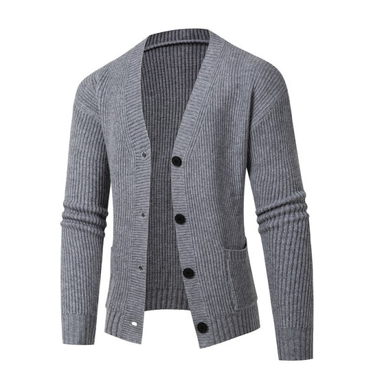 Damen gestreifte Strickjacke mit modischem Schnitt und praktischen Taschen EB