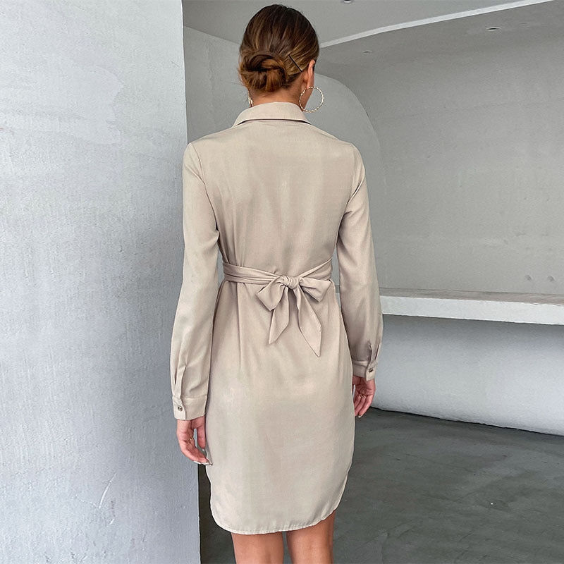 Damen Hemdblusenkleid mit eleganter Wickeloptik und modischen Knöpfen EB