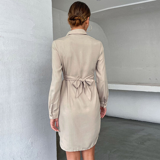 Damen Hemdblusenkleid mit eleganter Wickeloptik und modischen Knöpfen EB