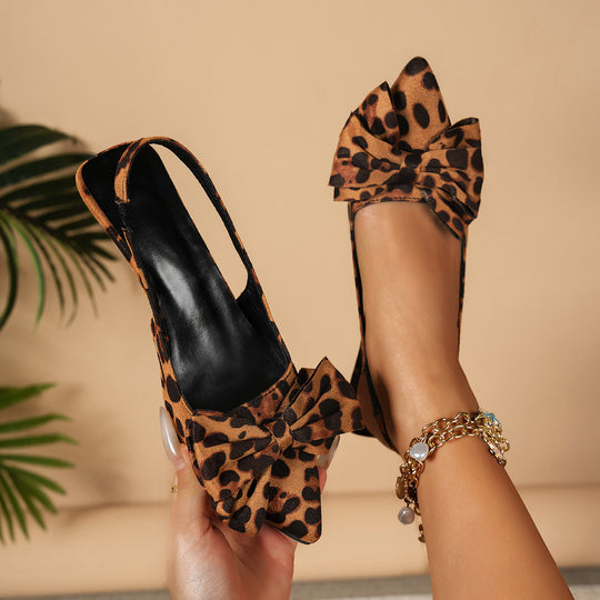 Damen Slingback-Pumps mit eleganter Schleifenapplikation und tierischem Muster EB