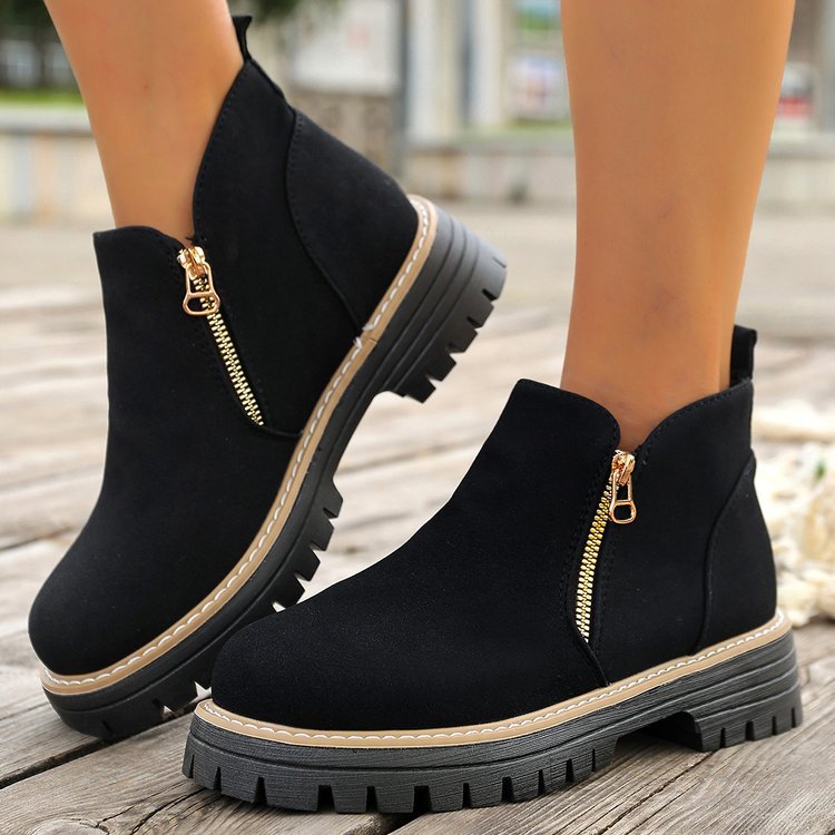 Damen Ankle-Boots mit grober Profilsohle und seitlichem Reißverschluss EB