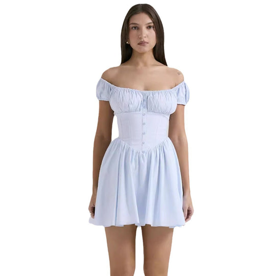 Damen Mini-Kleid mit elegantem Rüschendesign und figurbetontem Oberteil EB