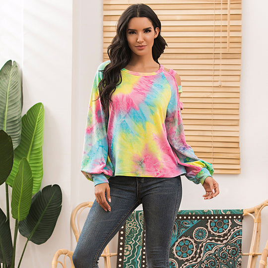 Damen lässiger Kapuzenpullover mit modischem Tie-Dye-Muster EB