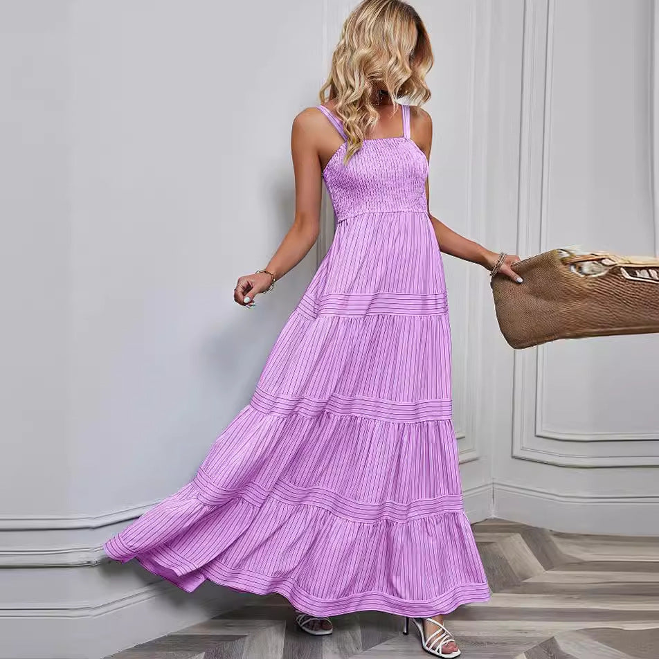 Damen Maxikleid mit raffiniertem Pliszeedesign und elastischem Oberteil EB