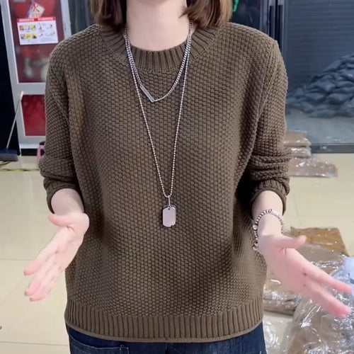 Damen lässiger Strickpullover mit strukturierter Oberfläche und weitem Schnitt EB