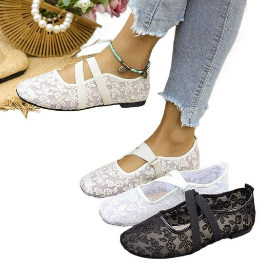 Damen Elegante Ballerinas mit floralem Spitzen-Design EB
