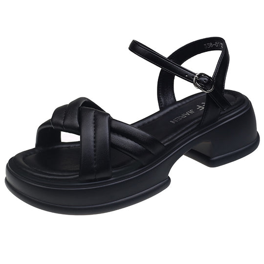 Damen Sandalen mit elegantem Kreuzriemen und komfortablem Blockabsatz EB