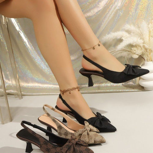 Damen Slingback-Pumps mit dekorativem Schleifen-Design und bequemem Blockabsatz EB