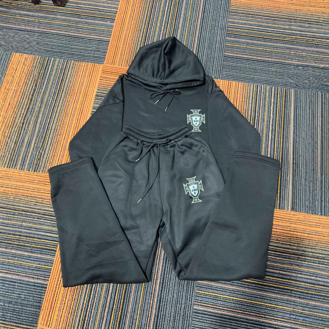 Unisex nan zweiteiliges Lounge-Set aus schwerer Baumwollmischung mit Kapuze und elastischem Bundhose EB
