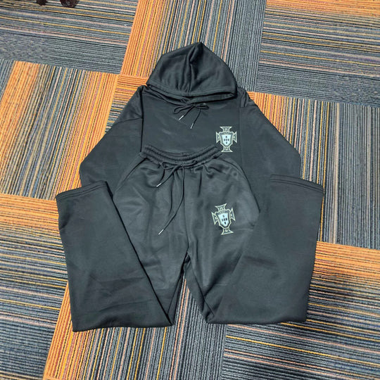 Unisex nan zweiteiliges Lounge-Set aus schwerer Baumwollmischung mit Kapuze und elastischem Bundhose EB