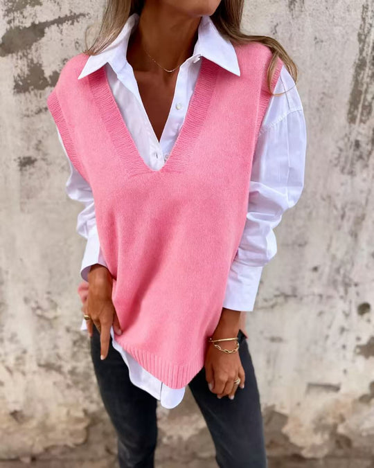 Damen lässiger Strickpullover mit V-Ausschnitt EB