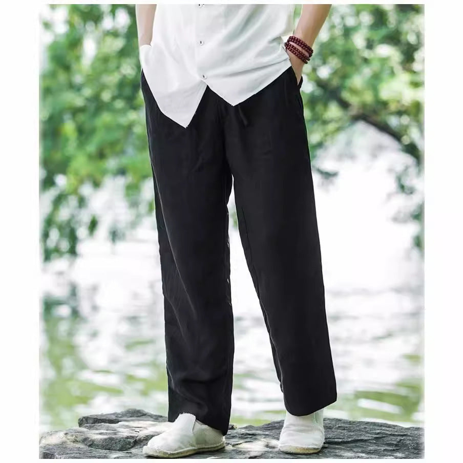Herren lässige Leinenhose mit elastischem Bund und praktischen Seitentaschen EB