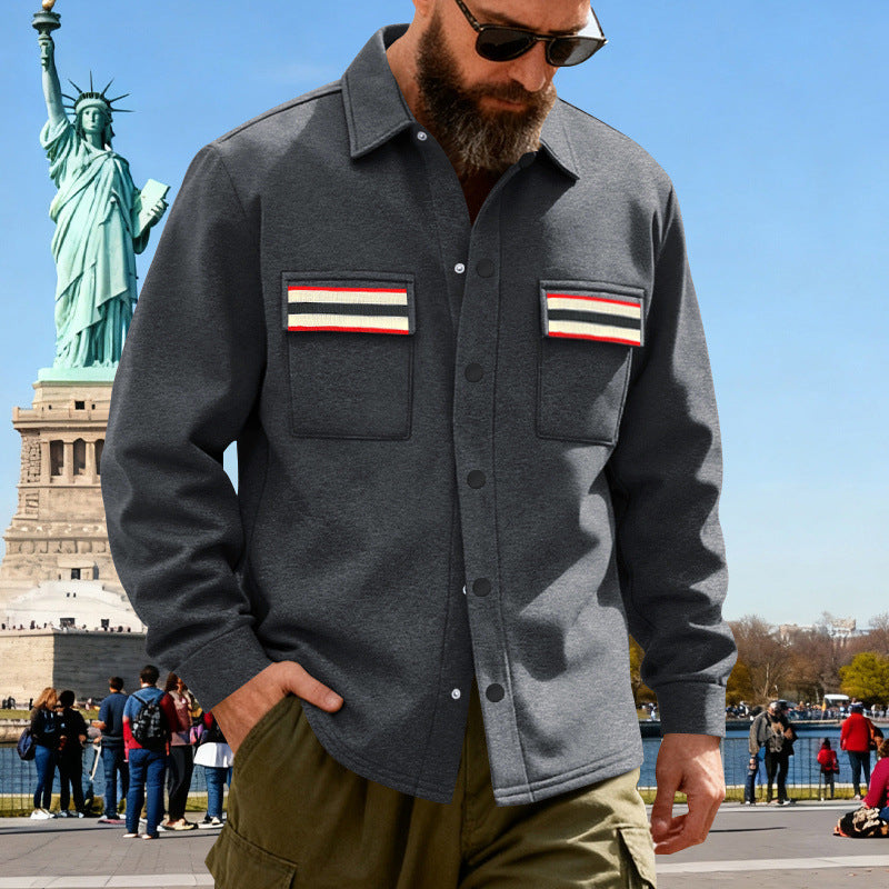 Herren Overshirt-Jacke mit Druckknopfleiste und gestreiften Brusttaschen EB