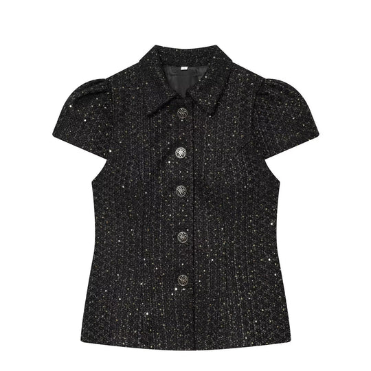 Damen elegante Bluse mit strukturiertem Gewebe und dekorativen Knöpfen EB