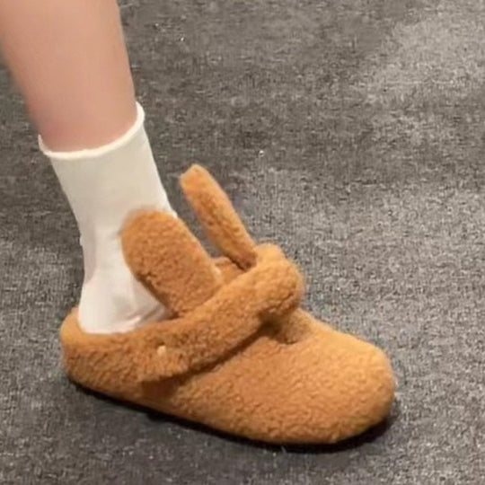 Damen Flauschige Hausschuhe mit lustigem Hasenohren-Design EB