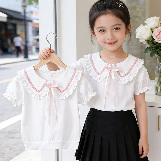 Mädchen Bluse mit Rüschendetails und dekorativem Kragen EB