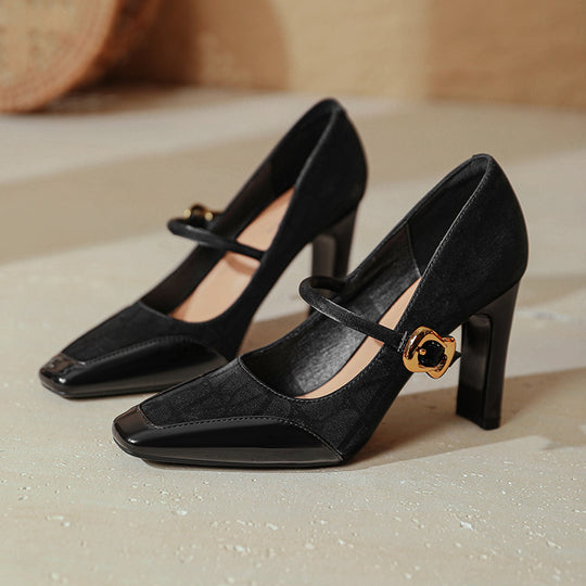 Damen elegante Mary Jane Pumps mit robustem Blockabsatz EB