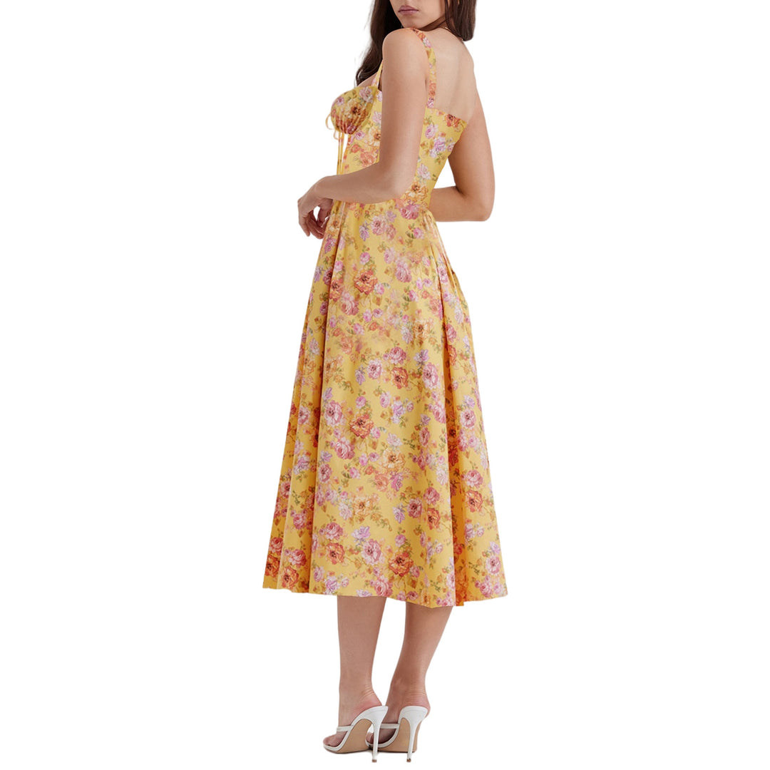 Damen Maxikleid mit schulterfreier Silhouette und romantischem Blumenmuster EB